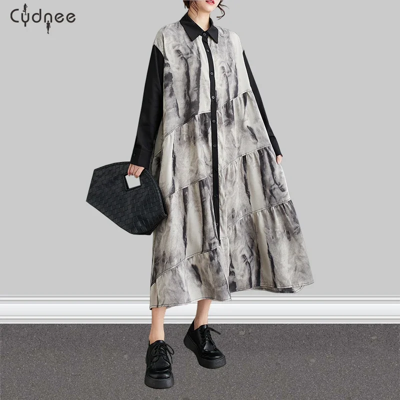 Женское неравномерно окрашенное платье-рубашка большого размера в мраморном