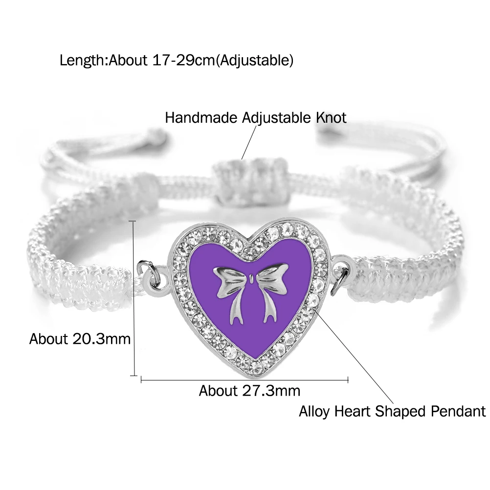 Элегантный фиолетовый браслет с бантом в виде сердца для женщин плетеный ручной