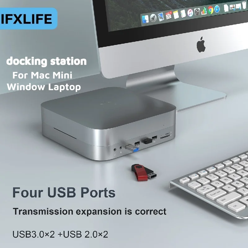 IFXLIFE Usb-c Hub Docking Station Built-in Hdd Enclosure Support Hdmi 4k Output For Mac Mini M1/m2 Pc Laptop