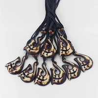 12pcslot tribal hatchet shape carving hook pendant necklace faux yak bone resin charms necklaces fashion jewelry wholesale