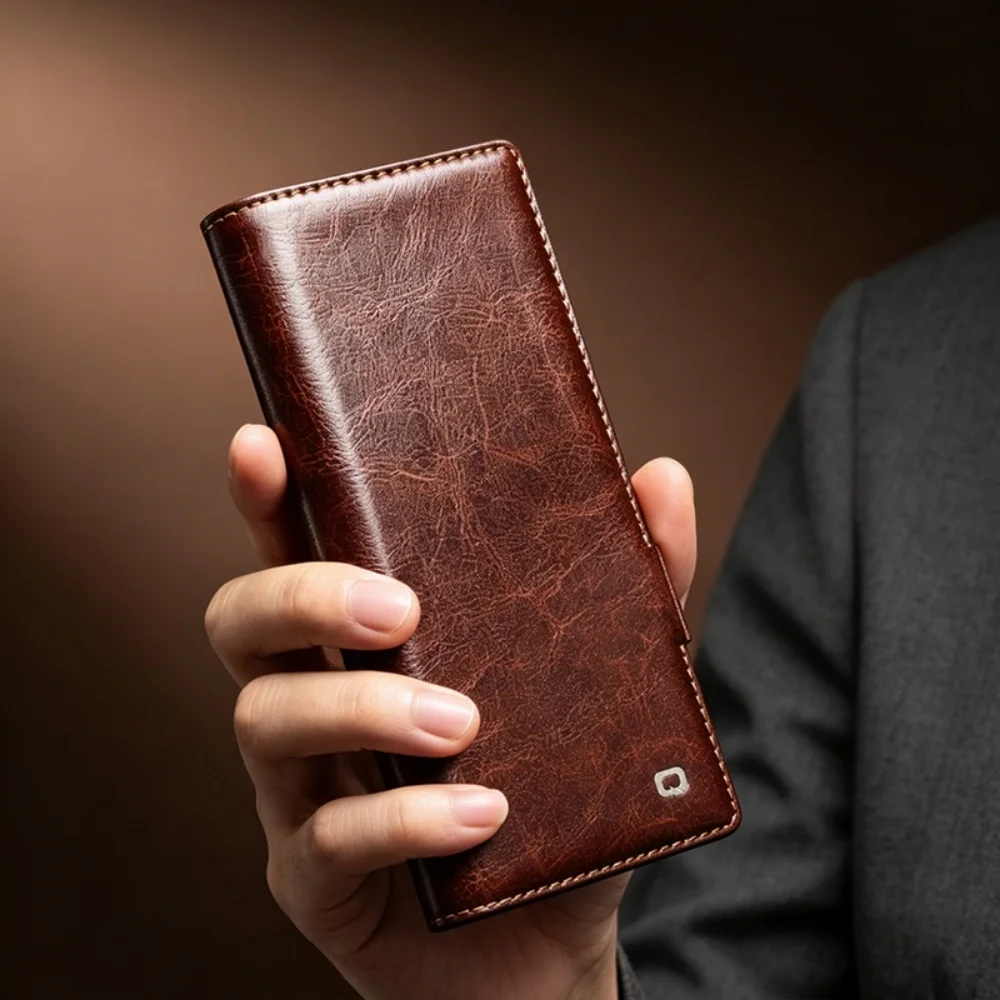 Фото Чехол-книжка Qialino из натуральной кожи премиум-класса для Samsung Galaxy Z Fold 8 Ultra ZFold8, ретро-дизайн, с магнитными слотами для карт, кошелек-обложка №1