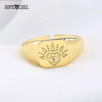 sipengjel fashion heart pattern gold color rings personality open adjustable rings for women retro accessories jewelry 2021