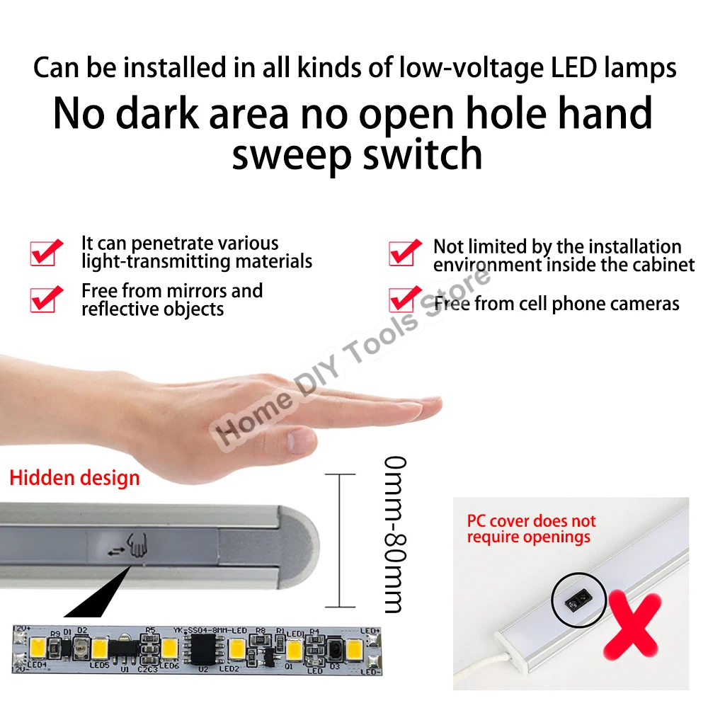 

DC6-12V 5A Hand Wave Scan IR Sensor Switch ON/OFF DIY LED Closet Cabinet Light Wardrobe No Dark Zone Sweep Sensor