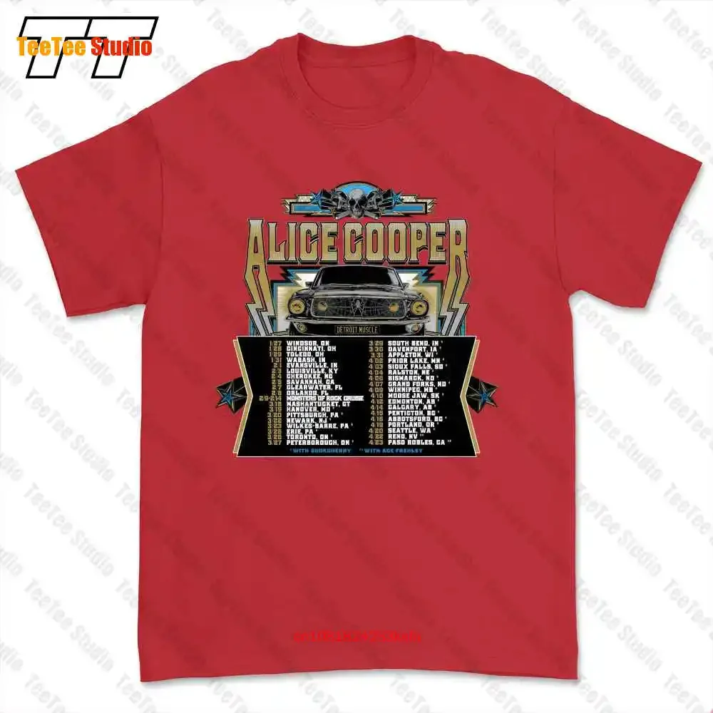 Горячая футболка с концертом Alice Cooper And Ace Frehley Detroit Muscle 2022 E0ZJ