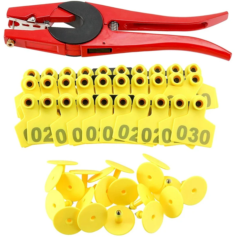 

Hot 001-100 Ear Tags Labels Plastic Livestock Ear Tags,Animal Ear Tag With Ear Tag Pliers Applicator Puncher For Cattle Pigs