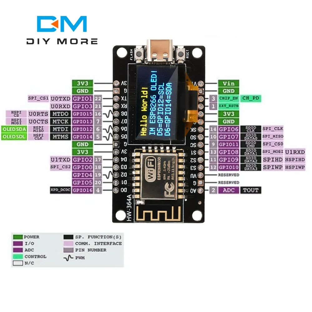 Плата разработки NodeMCU ESP8266 CH-340 ESP-12E Wi-Fi модуль 0,96-дюймовый OLED-дисплей подходит для ArduinoMicpython (art.: 3920cc5302e34) - 3920cc5302e34