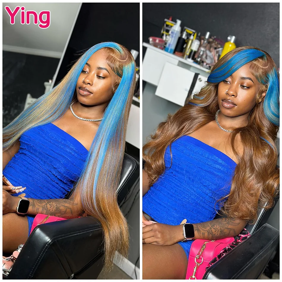 Ying Hair Chocolate Brown Bleu 13x4 Lace Front Human Hair Wigs Brazilian Remy 613 Honey Blonde 13x6 Lace Frontal Wig Pre Plucked