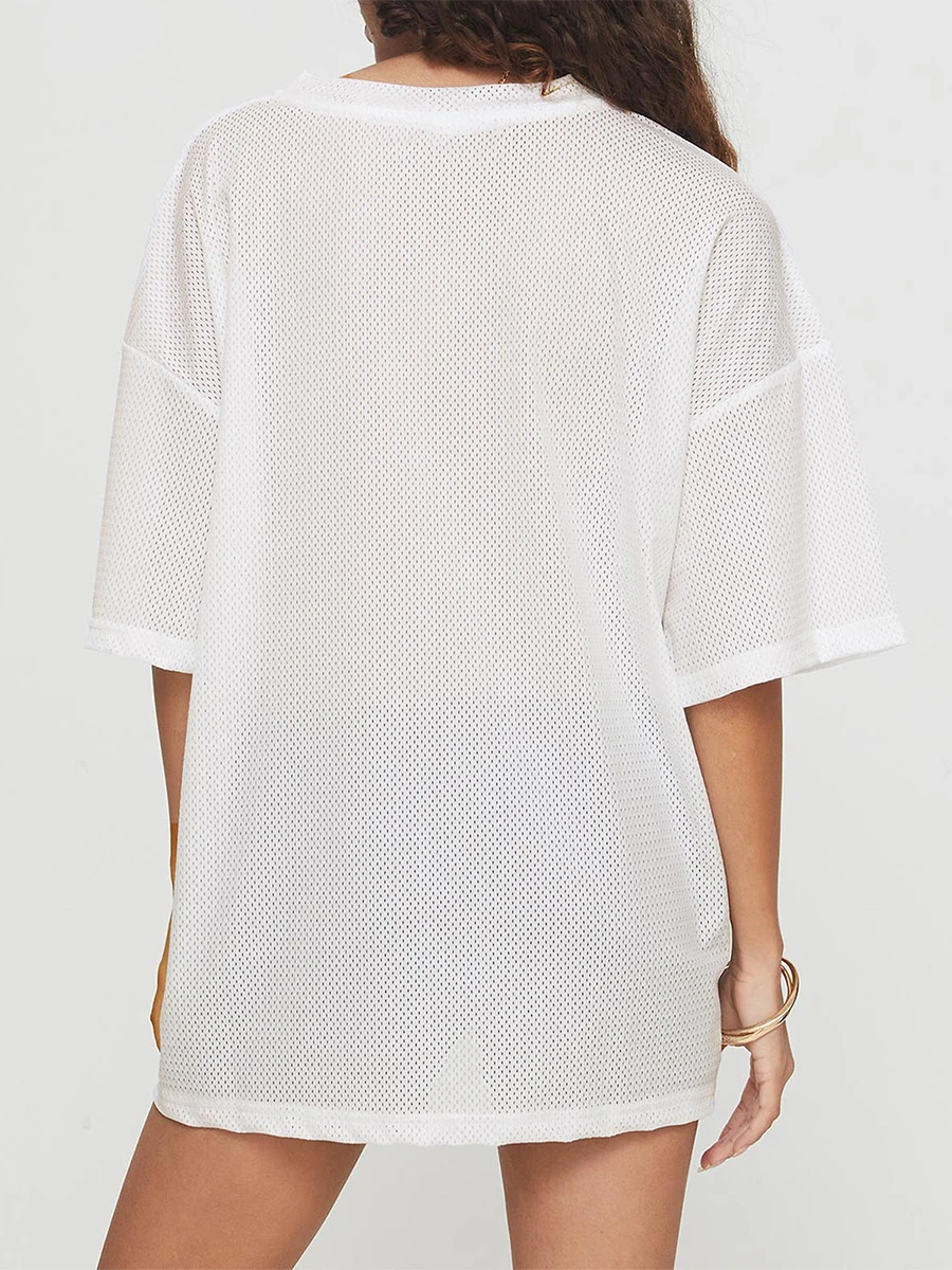 Women Summer Sports T-Shirt Casual Number Print Loose Basic Short Sleeve Tops for Streetwear