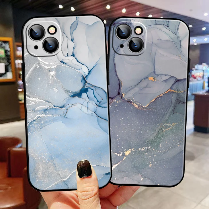 

Marble Phone Case For Apple iPhone 13 12 11 Pro 12 13 Mini X XR XS Max SE 6 6s 7 8 Plus Back Soft Black Coque Liquid Silicon