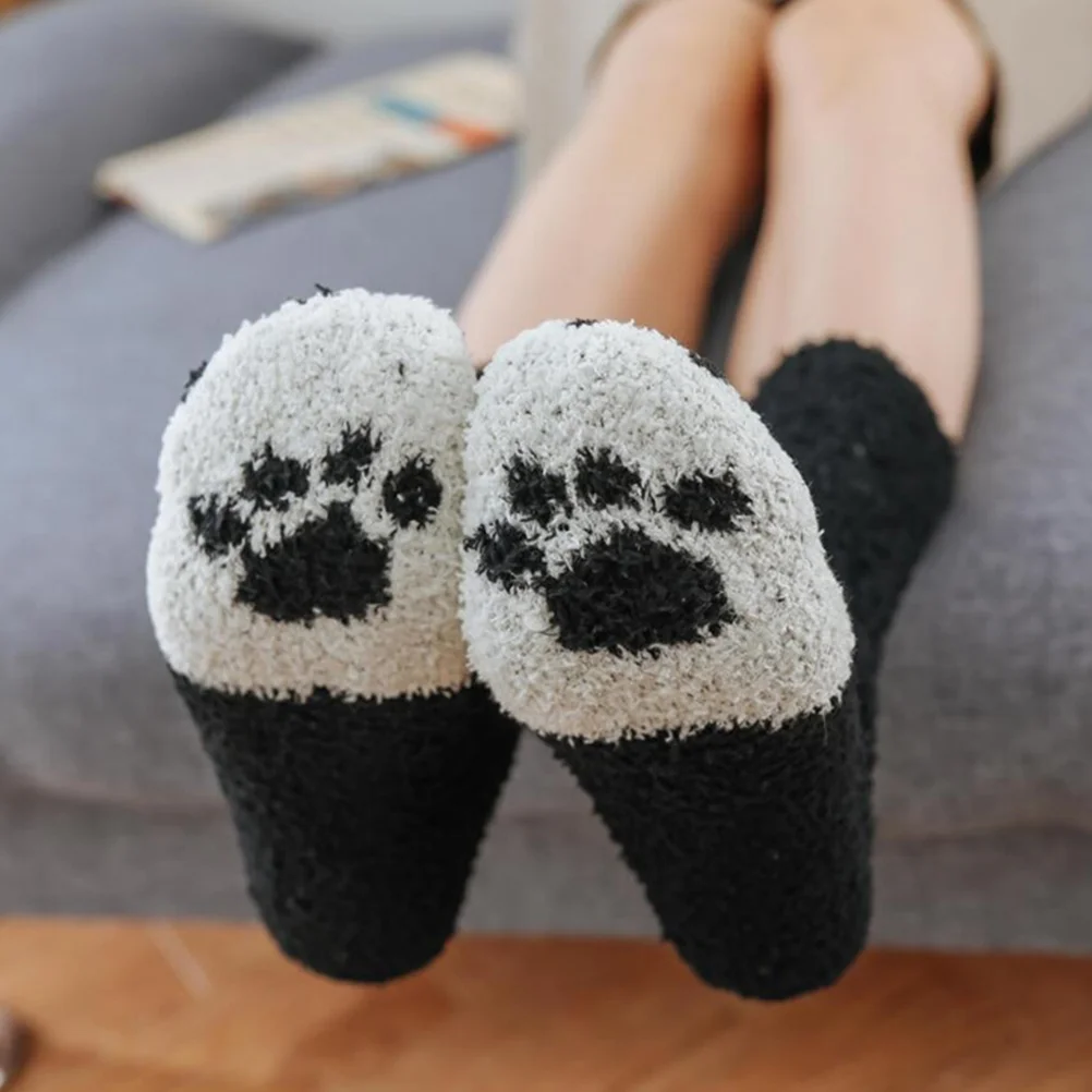 

Coral Fleece Floor Socks Sleep Stockings Fluffy Slipper Fuzzy Bed Thick Lovely Pattern Slippers