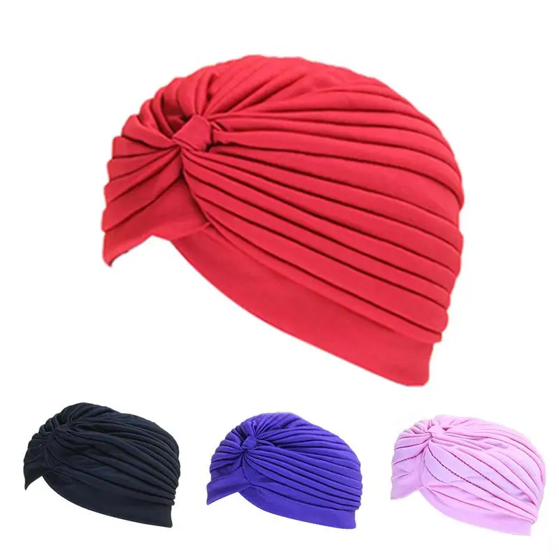 

Women Swimming Caps Swim Pool Bathing Hat Protect Long Hair Ears Turban Pleated Fabric Headwear Yoga Caps Multi Colors Turban
