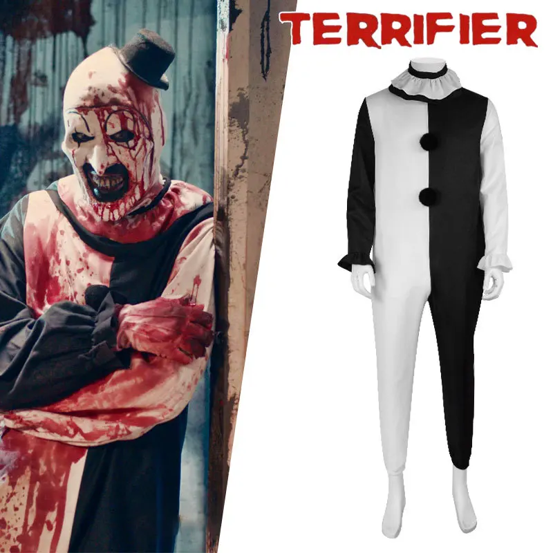 

Terrifier Halloween Cosplay Scary Art The Clown Costume Mask Suit Horror Evil Joker Latex Masks Jumpsuit Carnival Dress Up Party