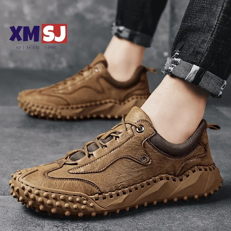 

Man Sneaker Hiking Handmade Comfortable Classic Ankle Non-slip Moccasins Shoes Soft Homme Mens Fashion Leather Outdoor Men's