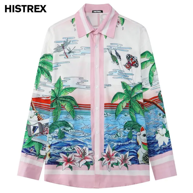 

Классическая рубашка для мужчин, рубашки и блузки в стиле харадзюку для женщин, уличная одежда в стиле хип-хоп с длинным рукавом, гавайские рубашки с японским журавлем, мужская одежда