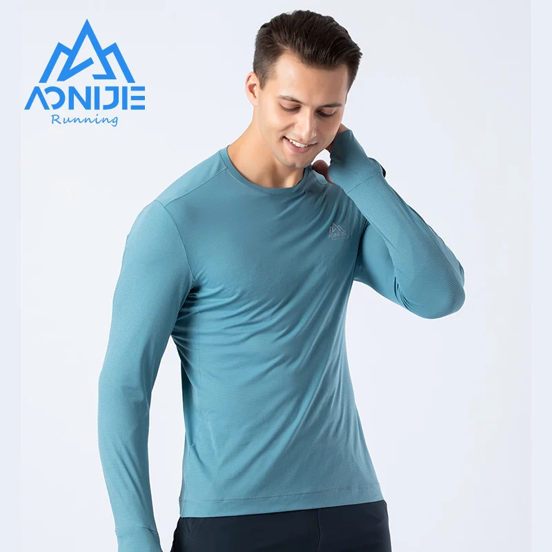 AONIJIE FM5127 Man Male Quick Drying Running T-shirt Shirts Long Sleeves With Finger Hole Spring Autumn For Training Marathon