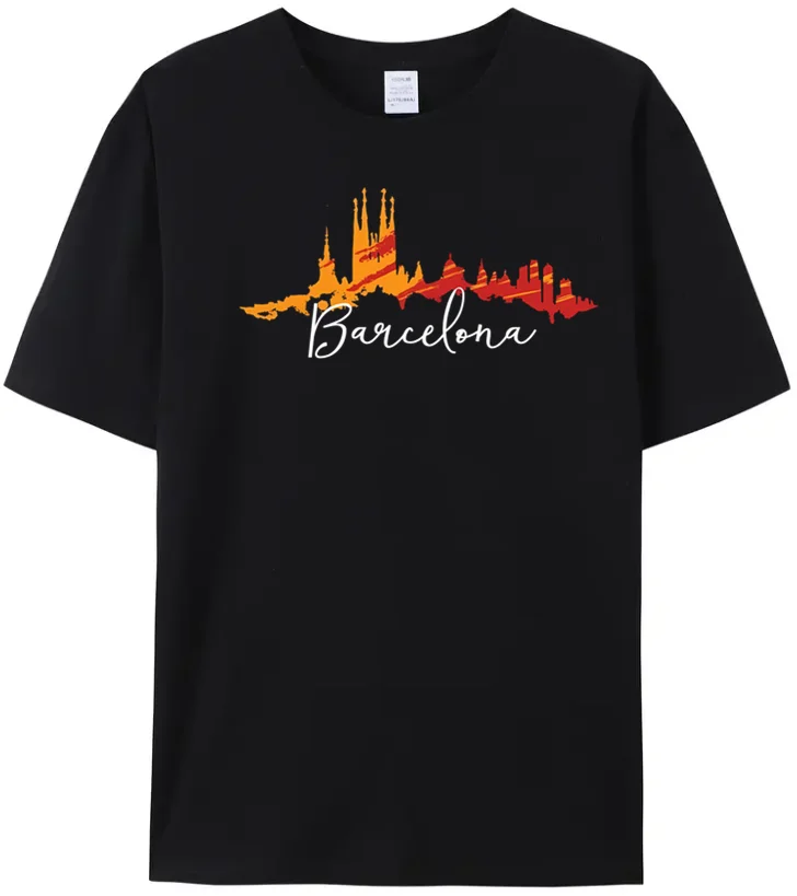 

Популярная красивая футболка с изображением города Барселоны, хлопковая футболка в экзотическом стиле с принтом Барселоны