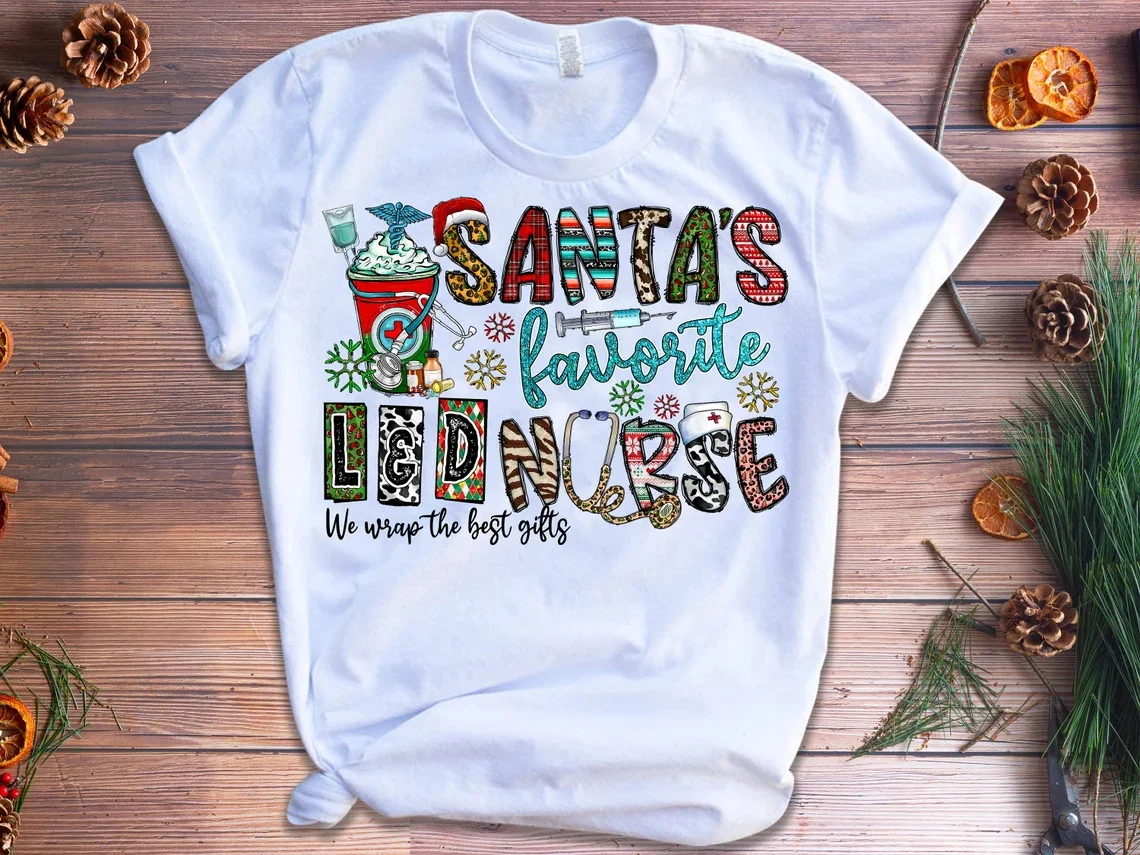 2023 Hot Sale Leopard Nurse Christmas Tree Graphic Print T Shirt Women Teacher Cna Life Tshirt Femme Fashion Makeup T-Shirt Tops