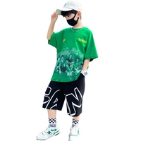 2022 new boys clothing sets summer childrens fashion korean boys print t shirt shorts 2 piece teenager outfits 6 8 10 12 14y