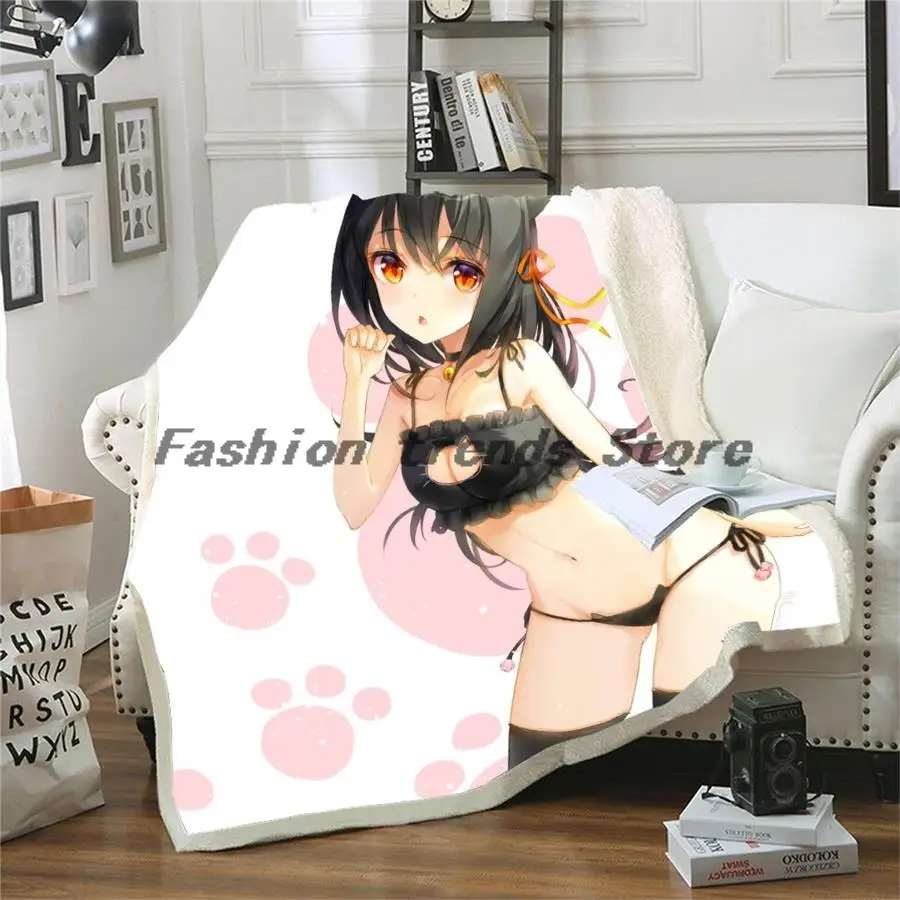 

Anime Sexy Cat Girl Printed Fleece Blanket for Beds Hiking Picnic Thick Quilt Fashionable Throw Blanket