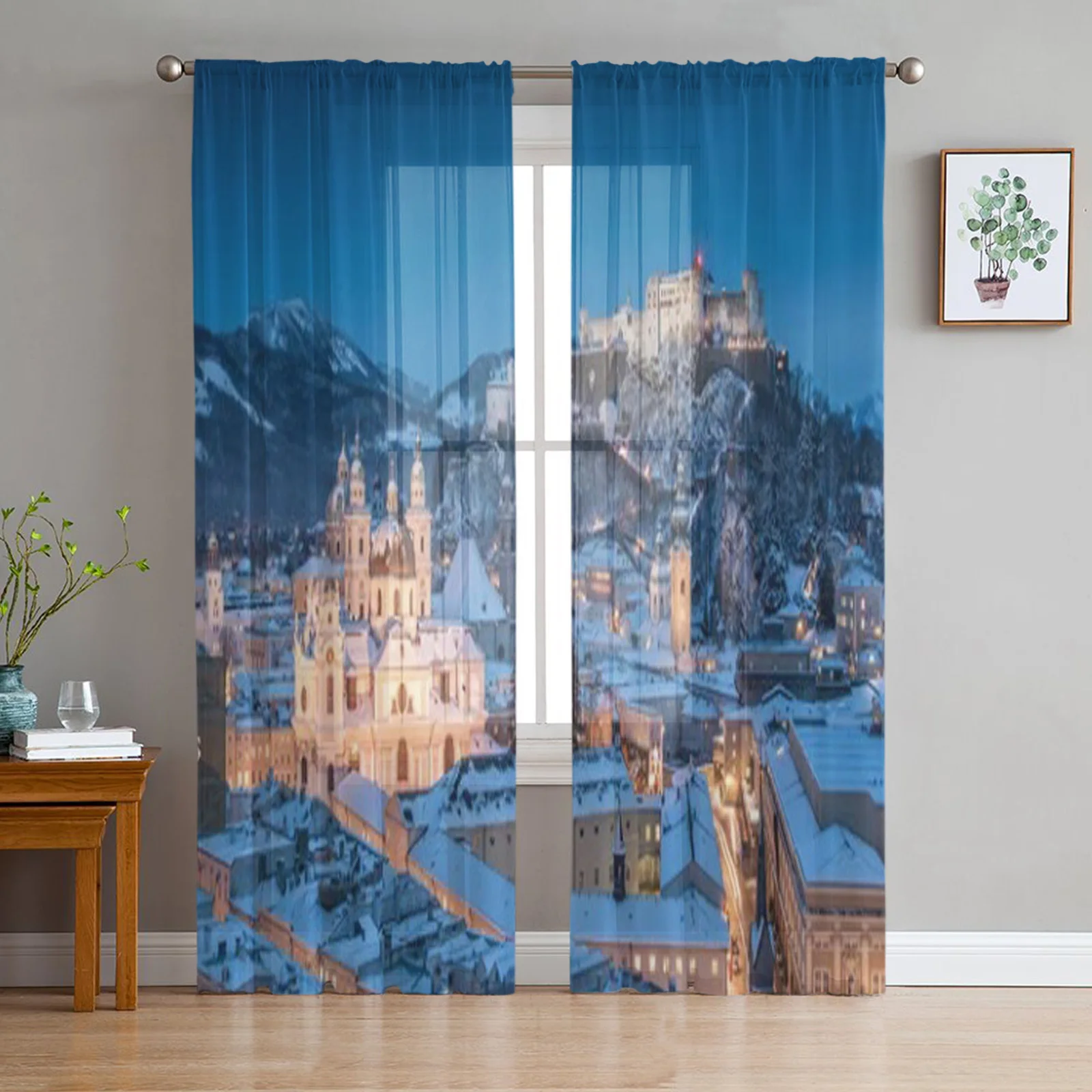 

City Of Salzburg With Festung Hohensalzburg In Winter Salzburger Land Austria Tulle Sheer Curtains Room Voile Organza Curtain