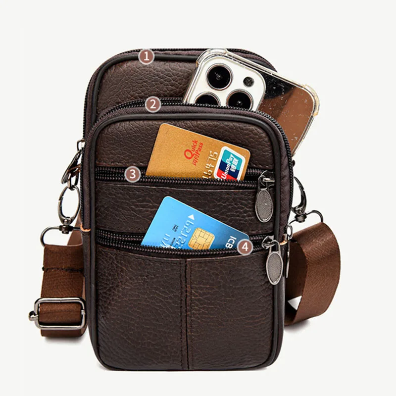 High Quality Men Genuine Leather Shoulder Male Fanny Pack Messenger Bags Men's Fashion Business Belt Bag Small Briefcase Waist