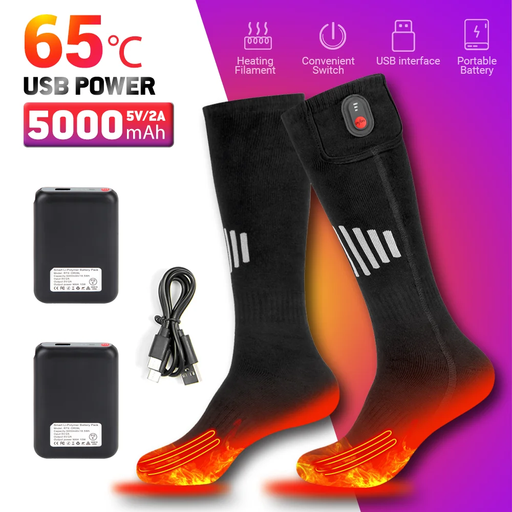 

Heated Socks Thermal Socks Winter Warm Snowmobile Skiing Heating Sock Rechargeable 65℃ Outdoor Sport Thermal Heated Foot Warmer