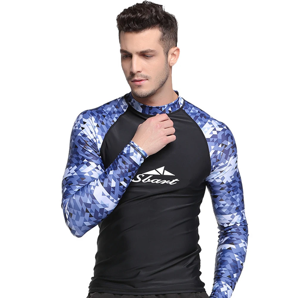 Fashion Men's Printed Split Long Sleeve Swimming Surf Top Water Sports Sunscreen Quick Dry Beach Swimming Surf Wear M-3XL