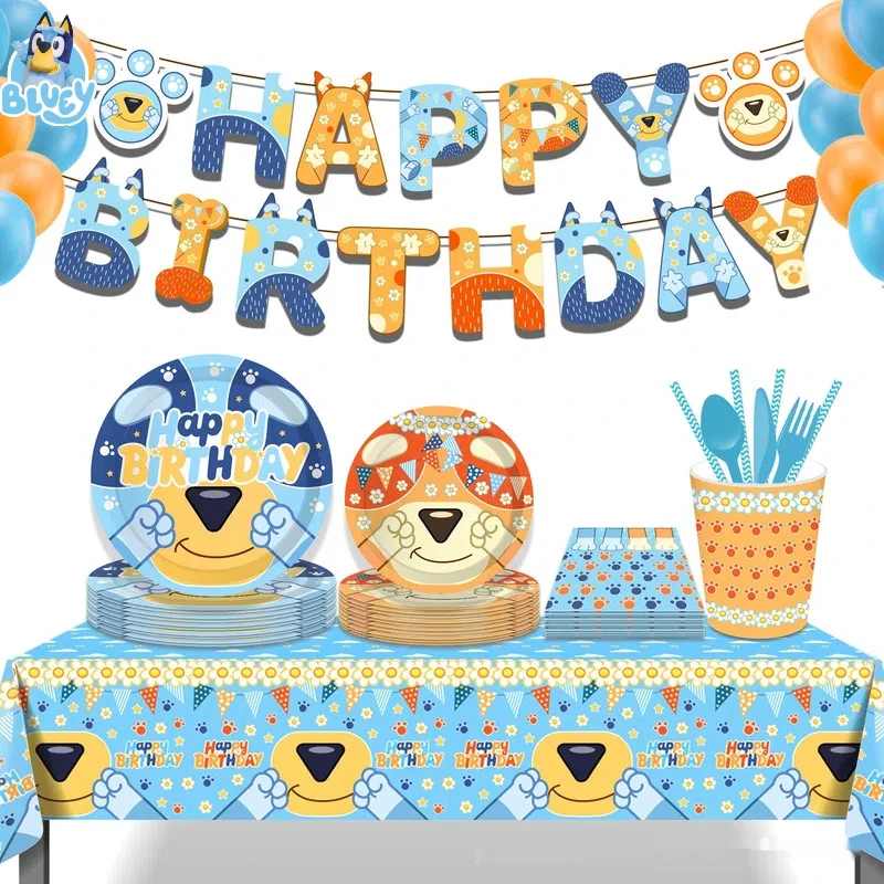 Bluey мультяшная посуда для праздника и вечеринки на 8 человек набор из 4 частей