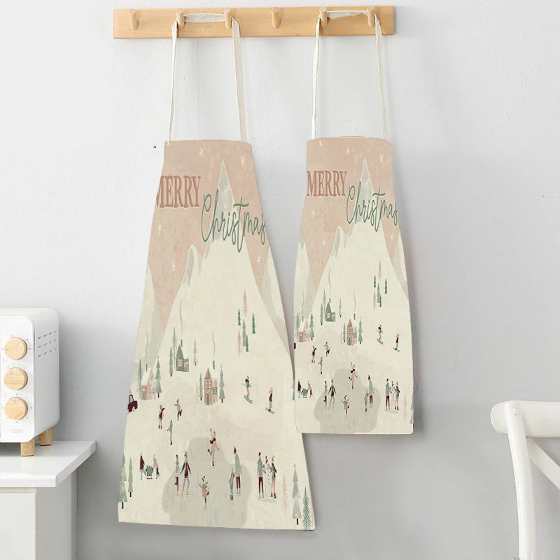 

Фартук для красоты и кухни унисекс с рождественским принтом, для уборки дома, из хлопка и льна, для салона, для домашнего приготовления пищи, ...