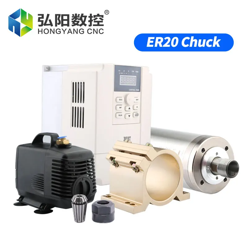 

HYCNC Electric Set Water Cooled 2.2kw Cnc Router Spindle Motor Kit High Torque 24000 Rpm Gdz 80 With Inverter Vfd Controller