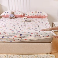 cotton cartoon rabbit print fitted sheet elastic bed sheets single double queen size 150cmx200cm mattresses cover bedspread