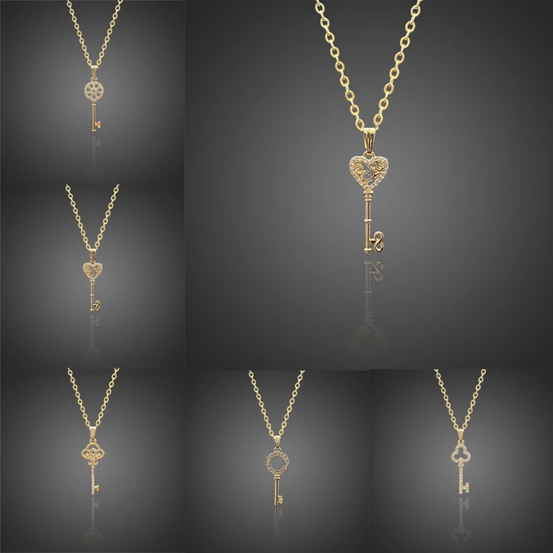 Микро-закрепка кристаллический ключ кулон ожерелье для женщин Свадебные