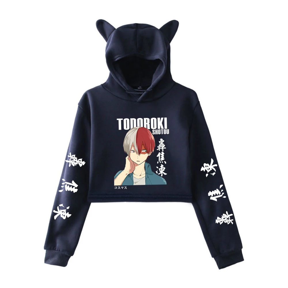 

Band Todoroki Shoto Anime Clothes My Hero Academia Hoodie Cat Ears Female Long Sleeve Sweatshirt Crop Top Women's Sportswear