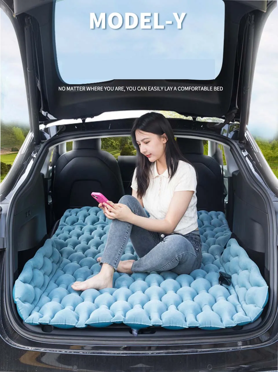 Colchón de aire Inflable Para Dormir, accesorios de cama de Camping Para Coche, modelo Tesla Y