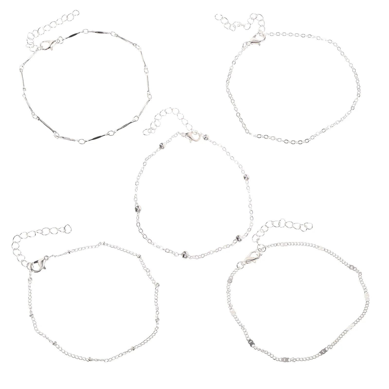 

5 Pcs Anklet Summer Anklets Bracelets Women Silver Womens Personality Jewelry Metal Plated Beach Women's