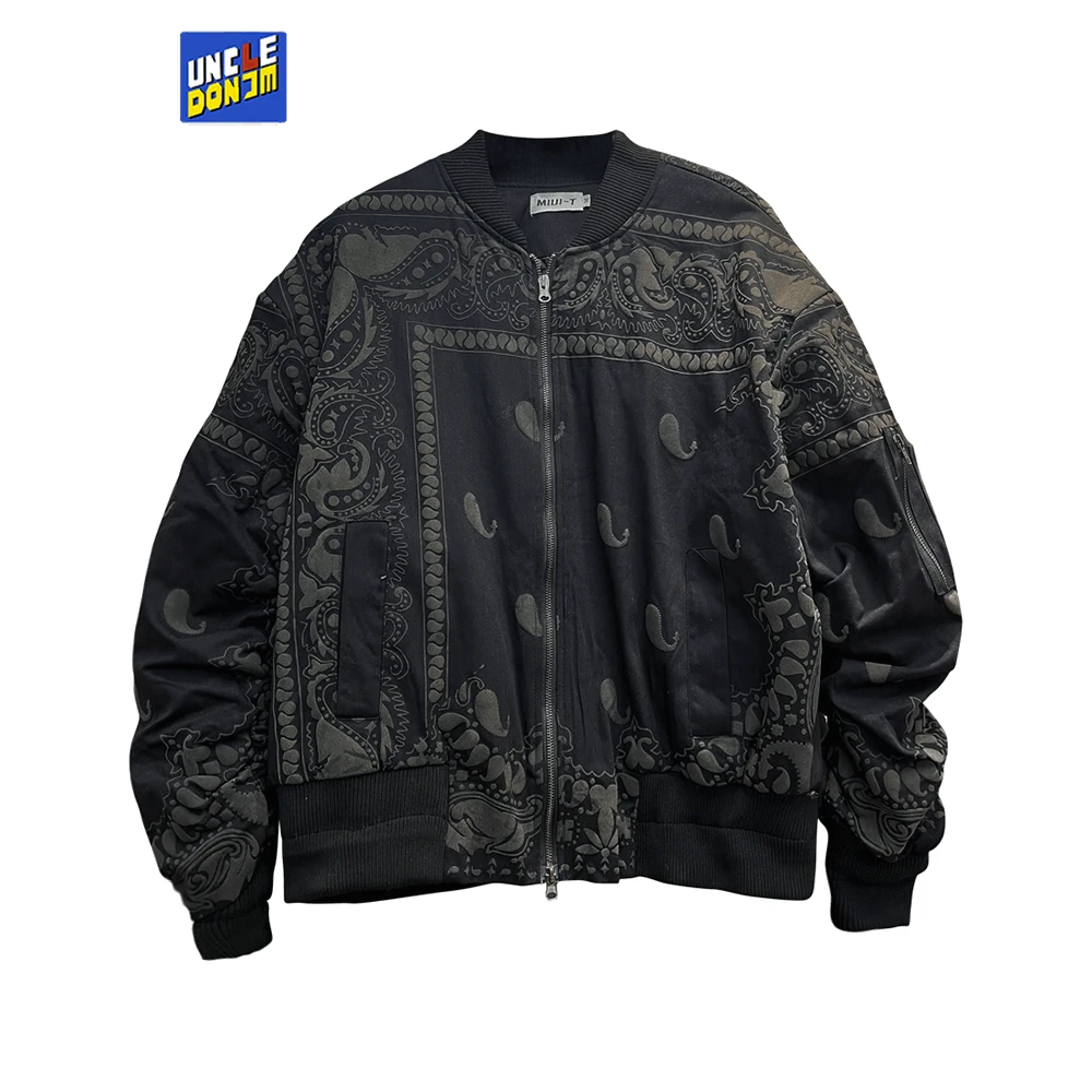 

Куртка-бомбер UNCLEDONJM с цветочным принтом кешью, куртка с плиссированным рукавом, Мужская Уличная одежда, куртка оверсайз с подкладкой, парка,...