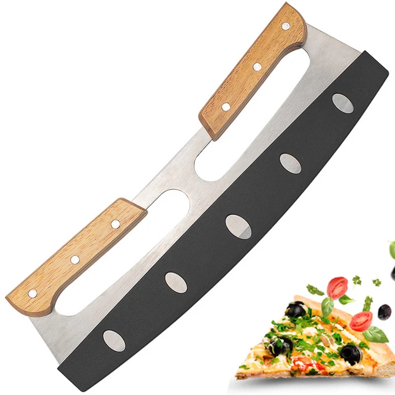 

Rocker Steel Sharp 1pc Chopper Premium Pizza Blade Rocking Salad Handle Stainless Wooden Cutting Cutters Knife Tool Kitchen