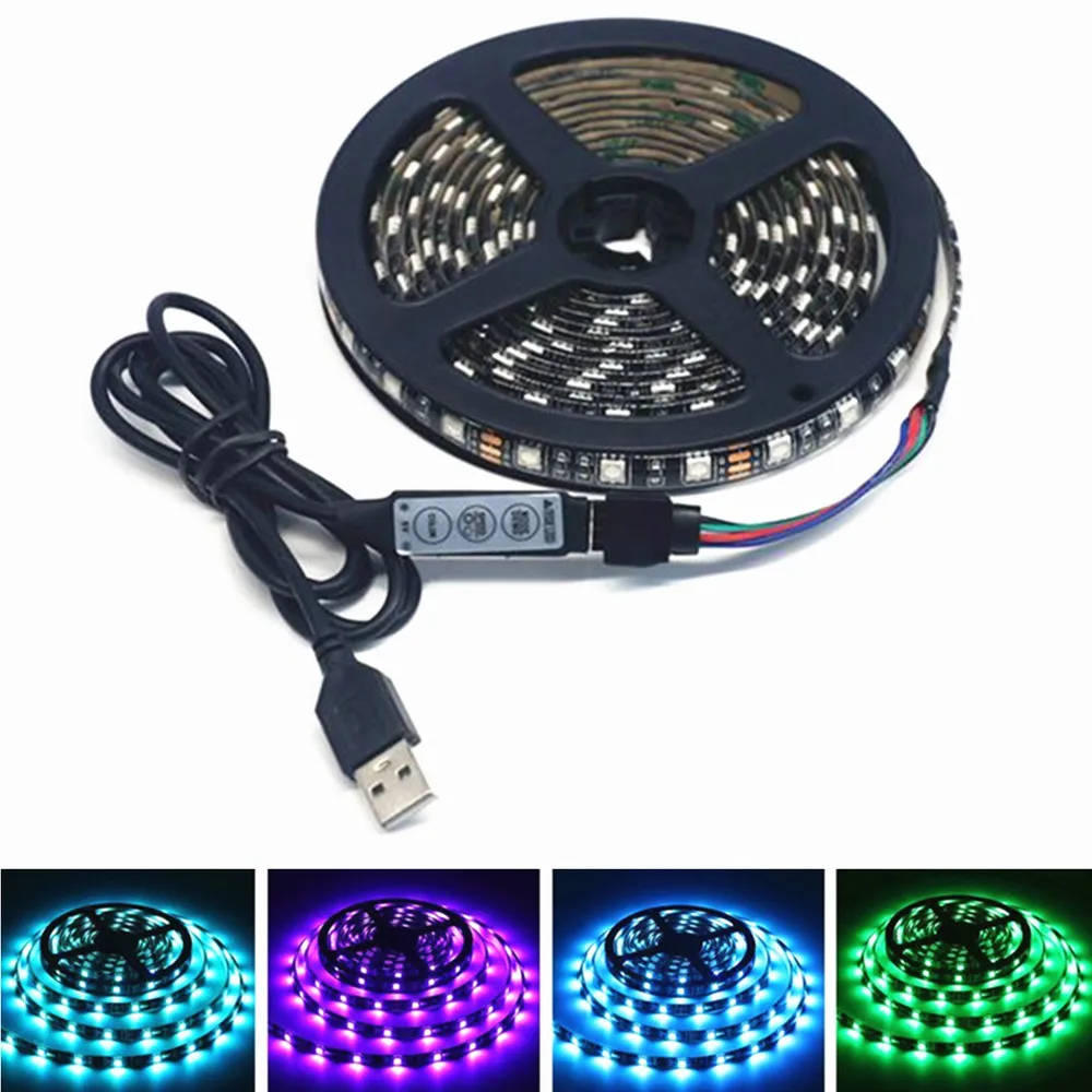 Гибкая светодиодная лента SMD5050 с USB, сменный RGB светодиод для фосветильник телевизора, 50 см, 1 м, 2 м, 3 м, 4 м, 5 м «сделай сам», 5 В
