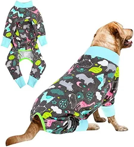 

Dog Pajamas Jumpsuit Pet Pjs Clothes Dog Recovery Suit After Surgery Hair Shedding Cover for Medium Large Dogs,Gray XL