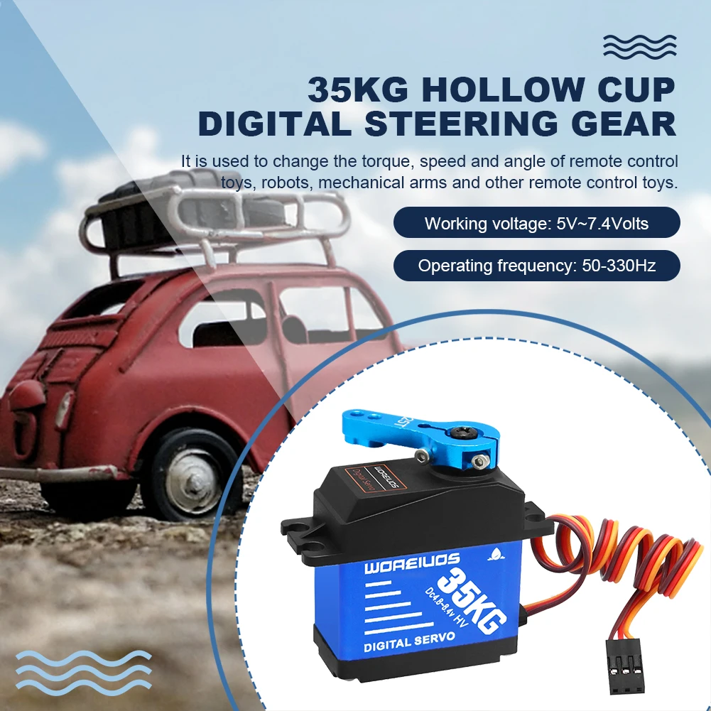 

35kg Digital Steering Gear High Torque IP66 Waterproof Digital Steering Gear Servo with Arm Kits for 1/10 1/8 RC Car Robot Boat