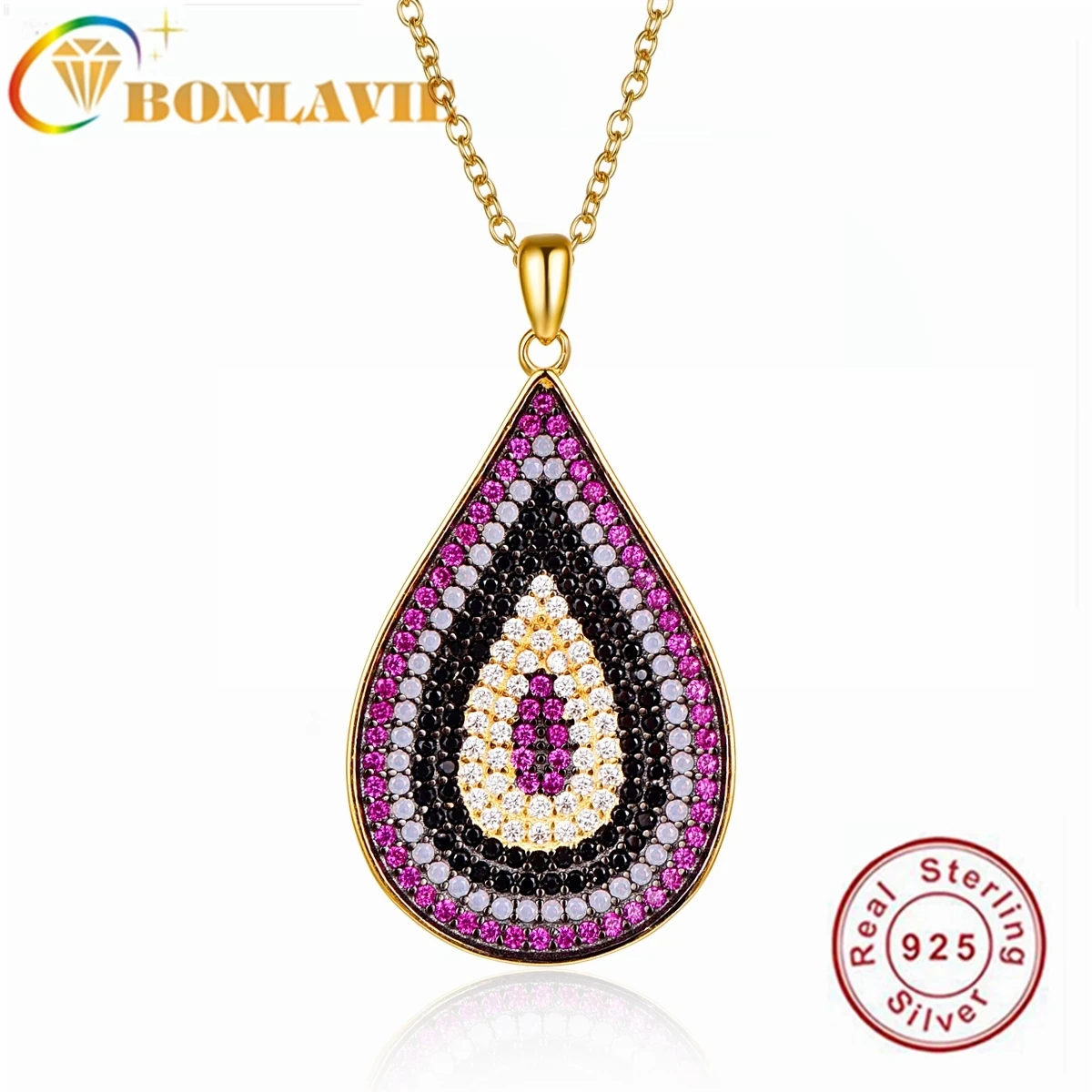 

BONLAVIE Stone Drop-shaped 925 Sterling Silver Necklace Women Fashion Jewelry for Wedding and Engagement