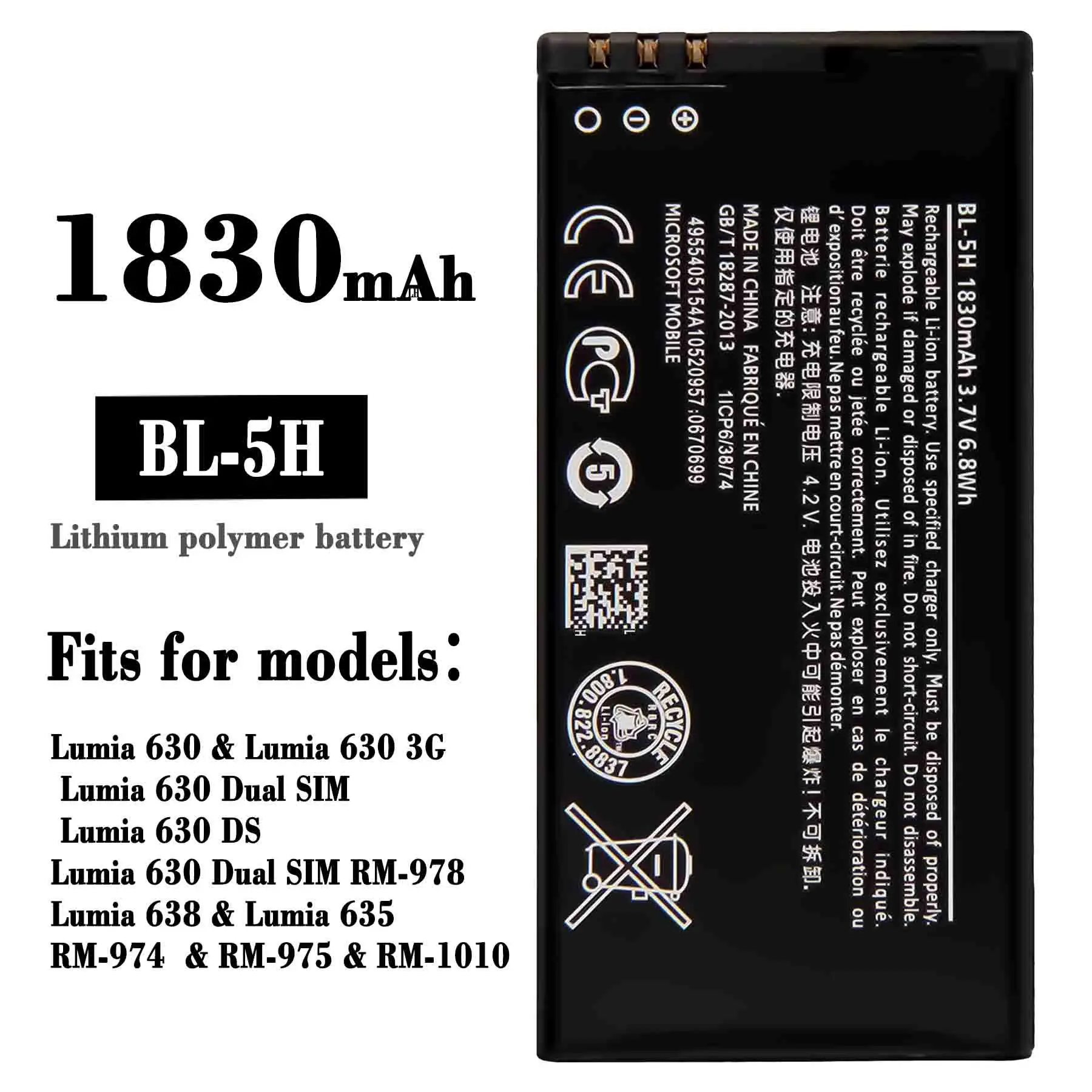 

100% Orginal High Quality Replacement Battery For Nokia 630 3G DS 638 635 BL-5H Mobile Phone Large Capacity New Batteries