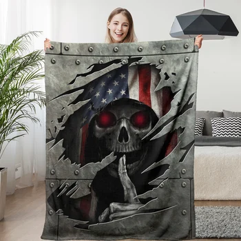 BlessLiving 3D Horror Gothic Skull Flannel Throw Blanket Colorful Puzzle Love Skeleton Pattern Blanket For Home Bedroom Sofa 1