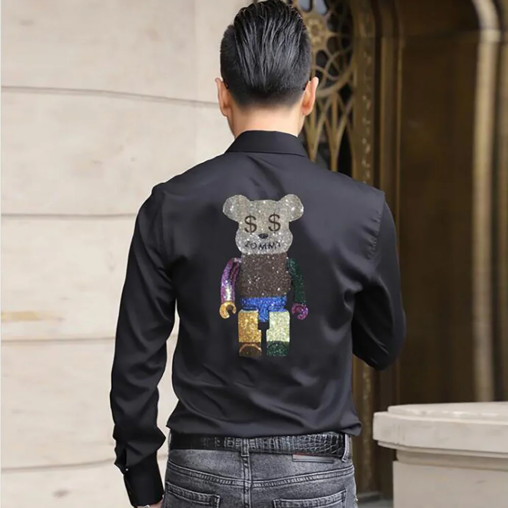 

Мужская рубашка стразы, хлопковые рубашки, Мужская Летняя мода, Азиатский размер 2023, новинка 069