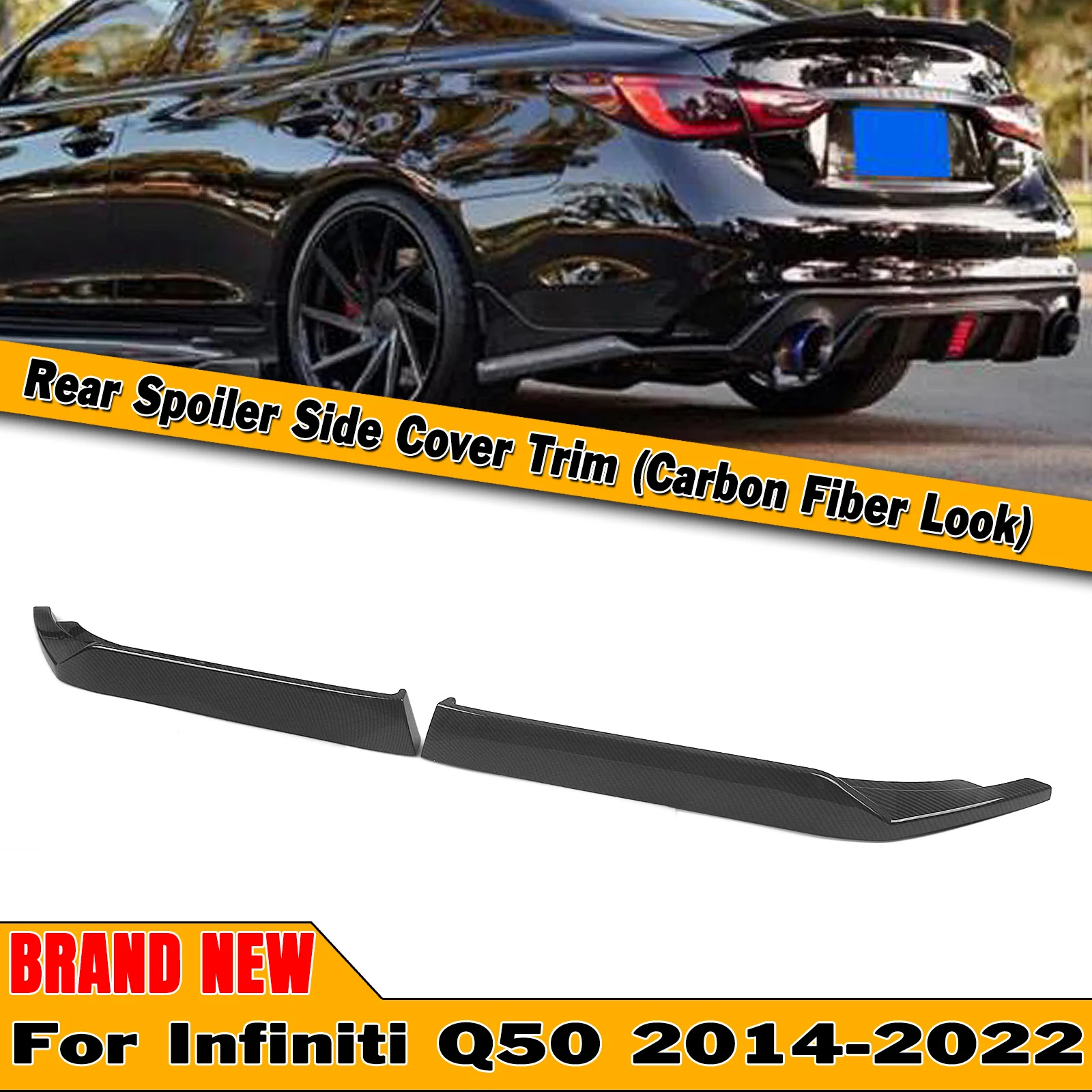 

For Infiniti Q50 2014-2022 Rear Bumper Side Splitter Cover Carbon Fiber Look Car Boot Molding Spoiler Trim Body Kit Guard Plate