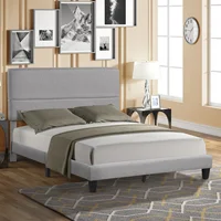 Queen Size Fabric Upholstered Platform Bed Frame with Headboard and Strong Wooden Slats Fully Upholstered Mattress Foundation