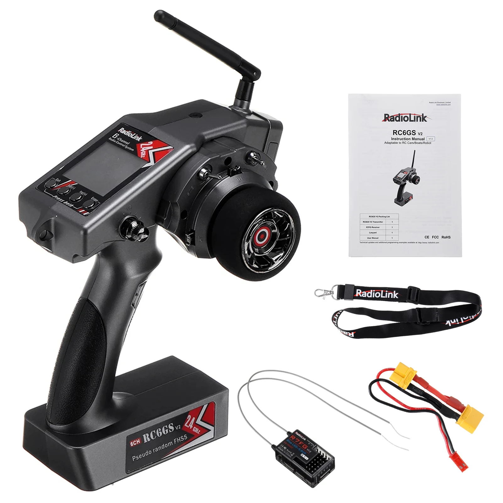 Радиоуправление Radiolink RC6GS V2 2.4G 6 каналов с FHSS Spread Spectrum и приемником R7FG для автомобиля и лодки RC.