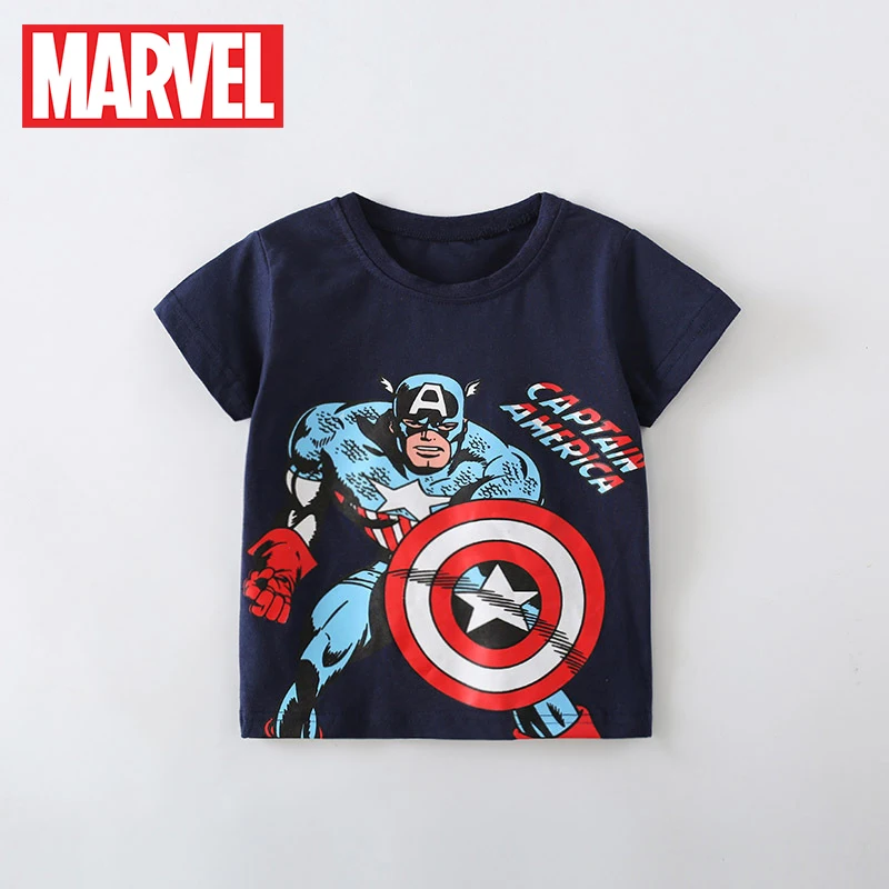 

2023 футболка для мальчиков с капитаном Америка, повседневная крутая детская одежда с героями мультфильмов Marvel, с короткими рукавами, футболка с героями мультфильмов