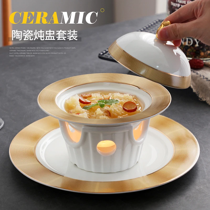 

Hotel tableware bird's nest stew cup bowl with cover sea cucumber abalone sea cucumber soup cup ceramic dessert sugar water bowl