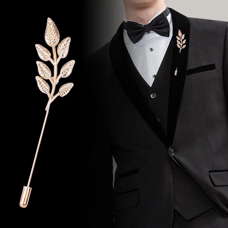 

New Fashion Long Needle Lapel Pins Leaves Brooch Men's Suit Shirt Badge Corsage Femme Cardigan Brooches Clothes Accessories